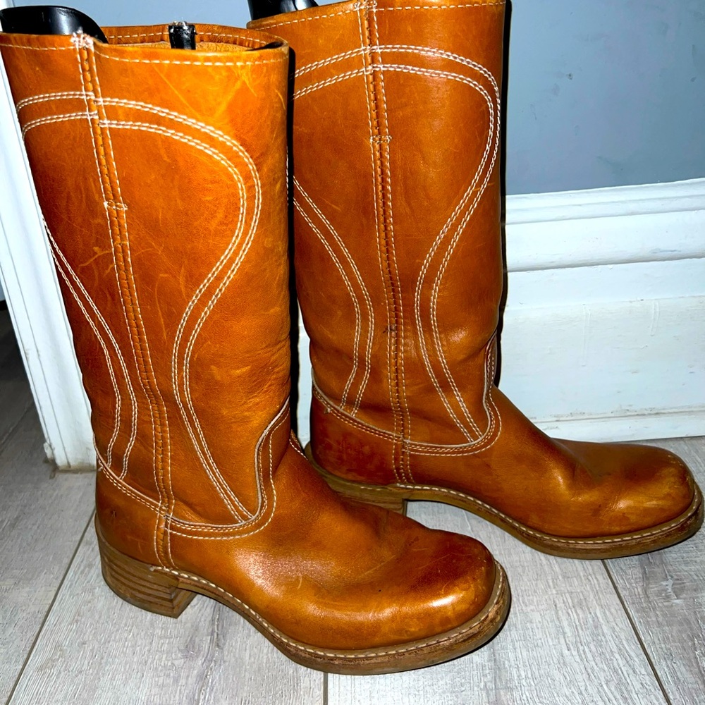 Vintage cognac leather campus boots